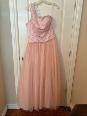 Milano Blush Pink One-Shoulder Tulle Formal Dress